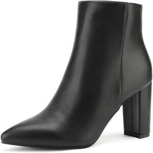 Dream Pairs Women's Black/Pu Pointed Toe Chunky Block Heel Ankle Booties